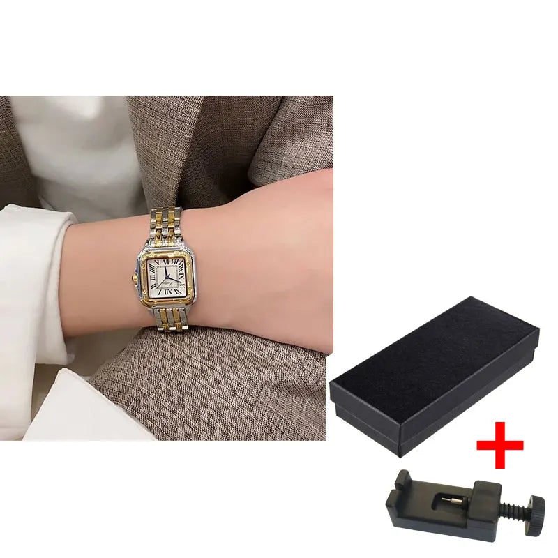 Luxury Steel Strap Square Chic Quartz Watch for Women's Fashion Roman Chassis Hand Waterproof Fashion Wrist Watch Relogio Femino