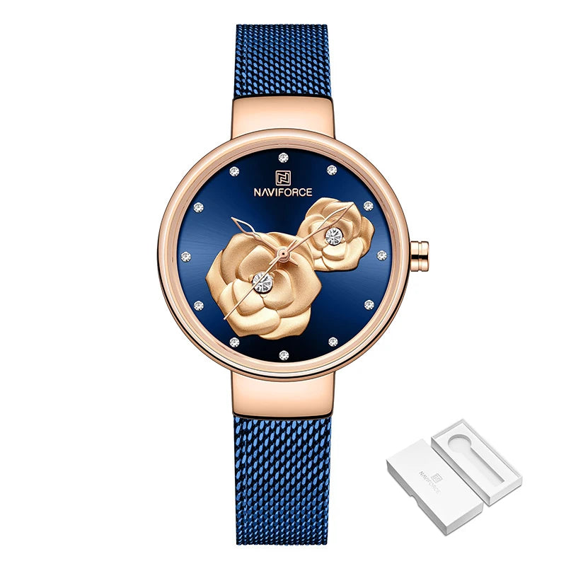 Women Watch NAVIFORCE Top Luxury Brand Steel Mesh Waterproof Ladies Watches Flower Quartz Female Wristwatch Charming Girl Clock