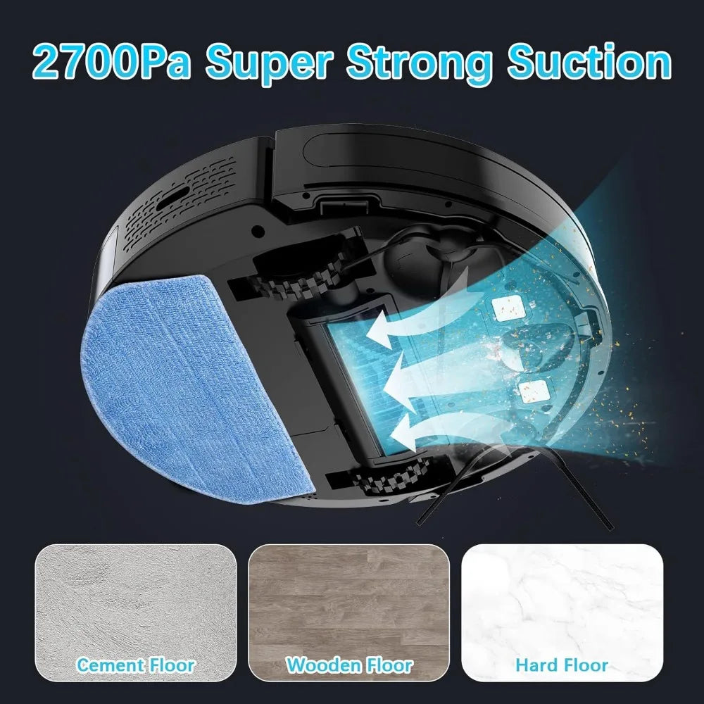 Robot Vacuum and Mop, G8000 Robot Vacuum Cleaner, 2700Pa Strong Suction, Self-Charging, Good for Hard Floors, Black