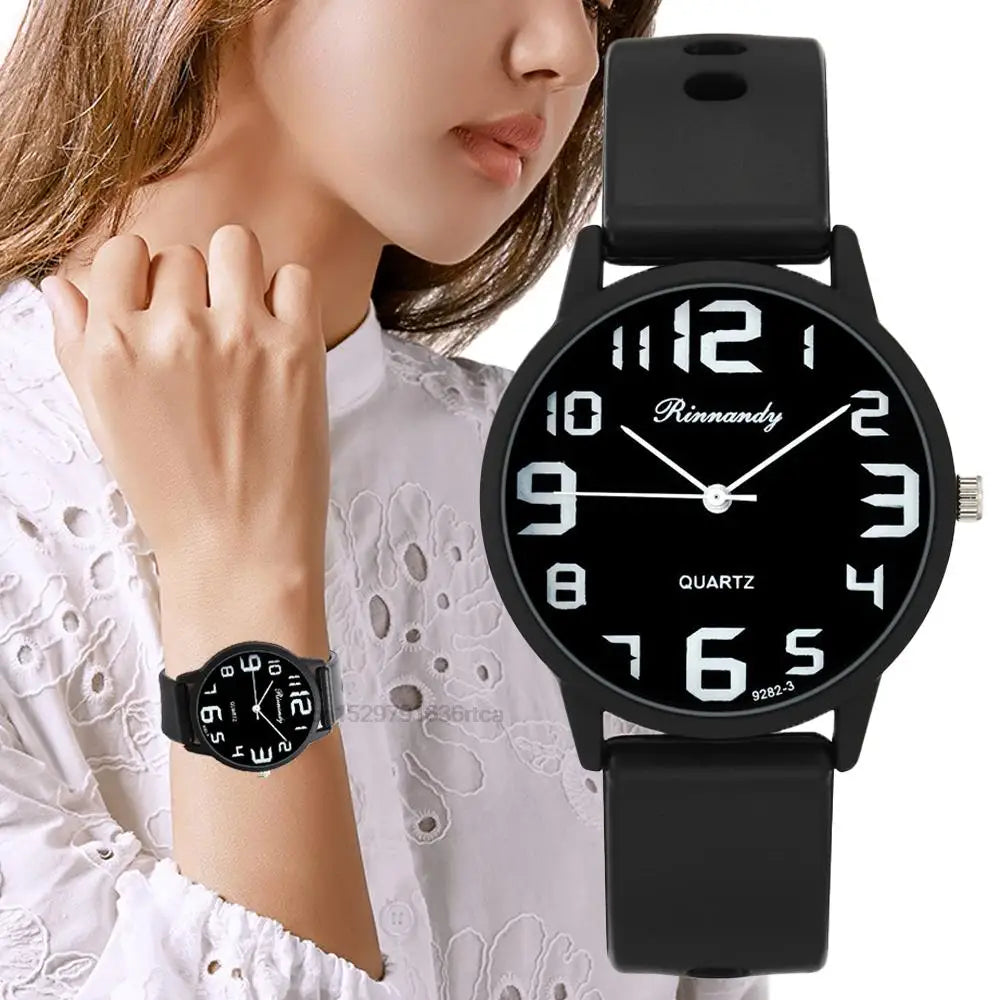 Women Fashion Silicone Watches Set Minimalist High Number  Qualities Big Dial Ladies Quartz Wristwatches With Casual Clock Gifts