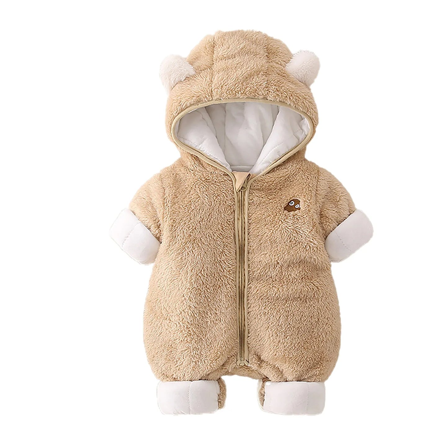 Winter NewBorn Hooded Clothes New Style Baby Boys Girls Thicken Romper Solid Color Plush Cute Overall Jumpsuit For Kids Clothing