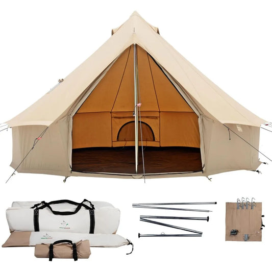 Luxury Canvas Bell Tent for Outdoor Camping, Waterproof Glamping Yurt, W/StoveJack, 4 Season