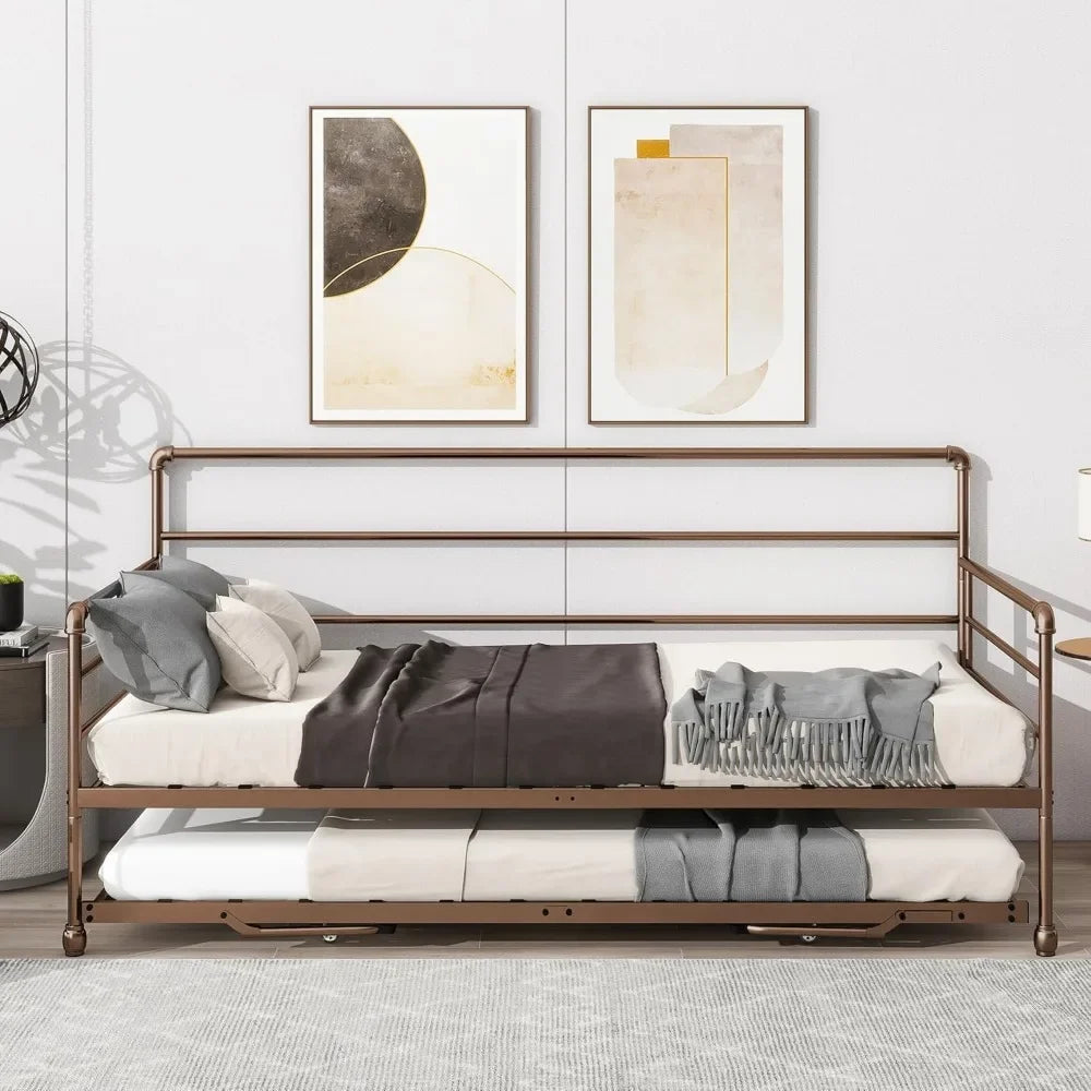 Twin Daybed with Trundle Bed Twin, Metal Daybed with Pop Up Trundle Bed Frame , Day with Pull Out for Home