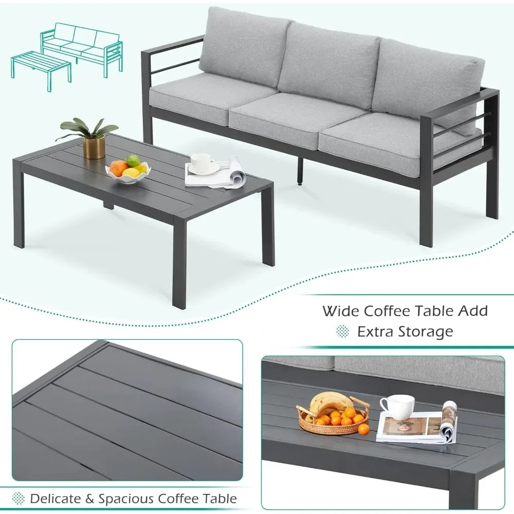 Modern Outdoor Patio Furniture with Coffee Table, 7 Pieces  Conversation Set with Cushions for Balcony, Porch, Lawn and More