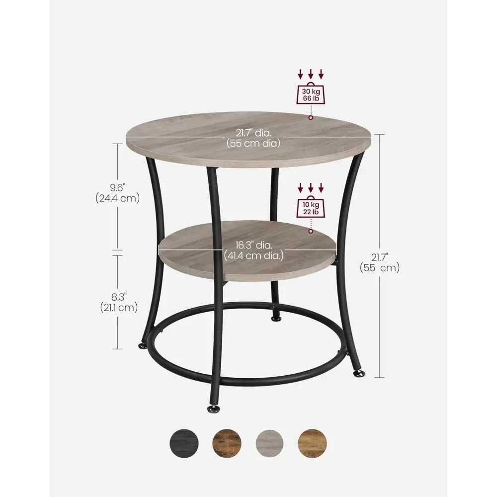 Round End Table with 2 Shelves for Living Room, Bedroom, Nightstand with Steel Frame for Small Spaces, Outdoor Acce Coffee Table