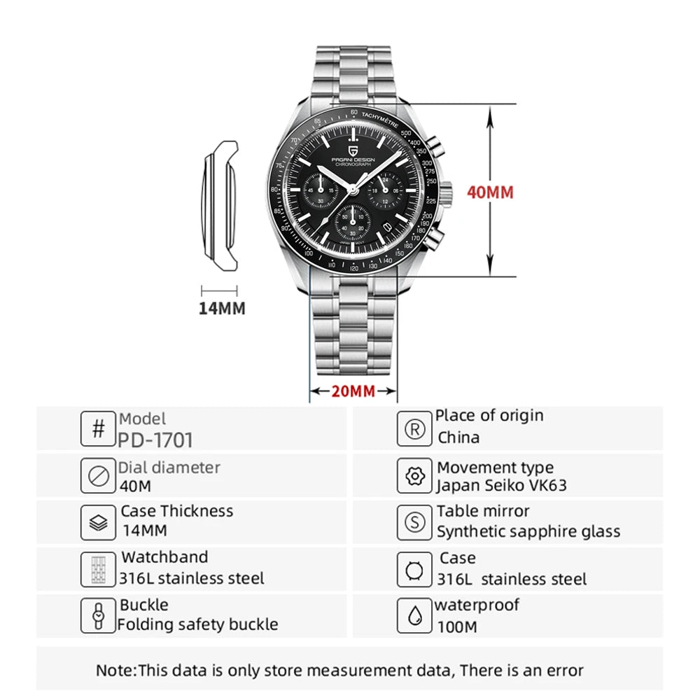 PAGANI DESIGN Moon Mens Watches 2023 Top Brand Luxury Quartz Watch For Men Chronograph Luminous Sapphire Mirror Waterproof Clock