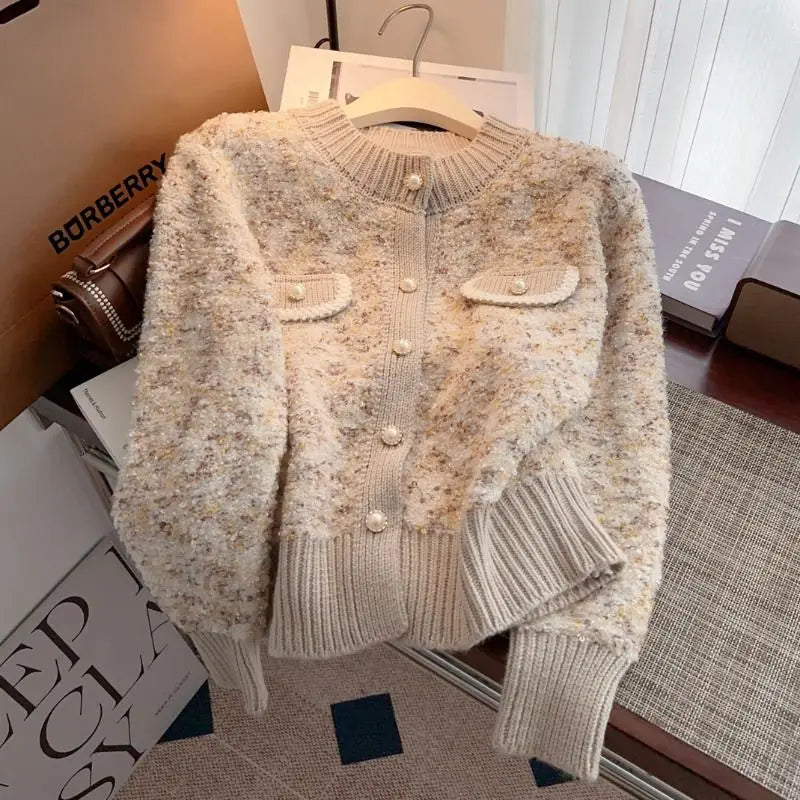 French Style Sweater Jacket for Women New Autumn and Winter Thick and High-end Super Beautiful Knitted Cardigan Top