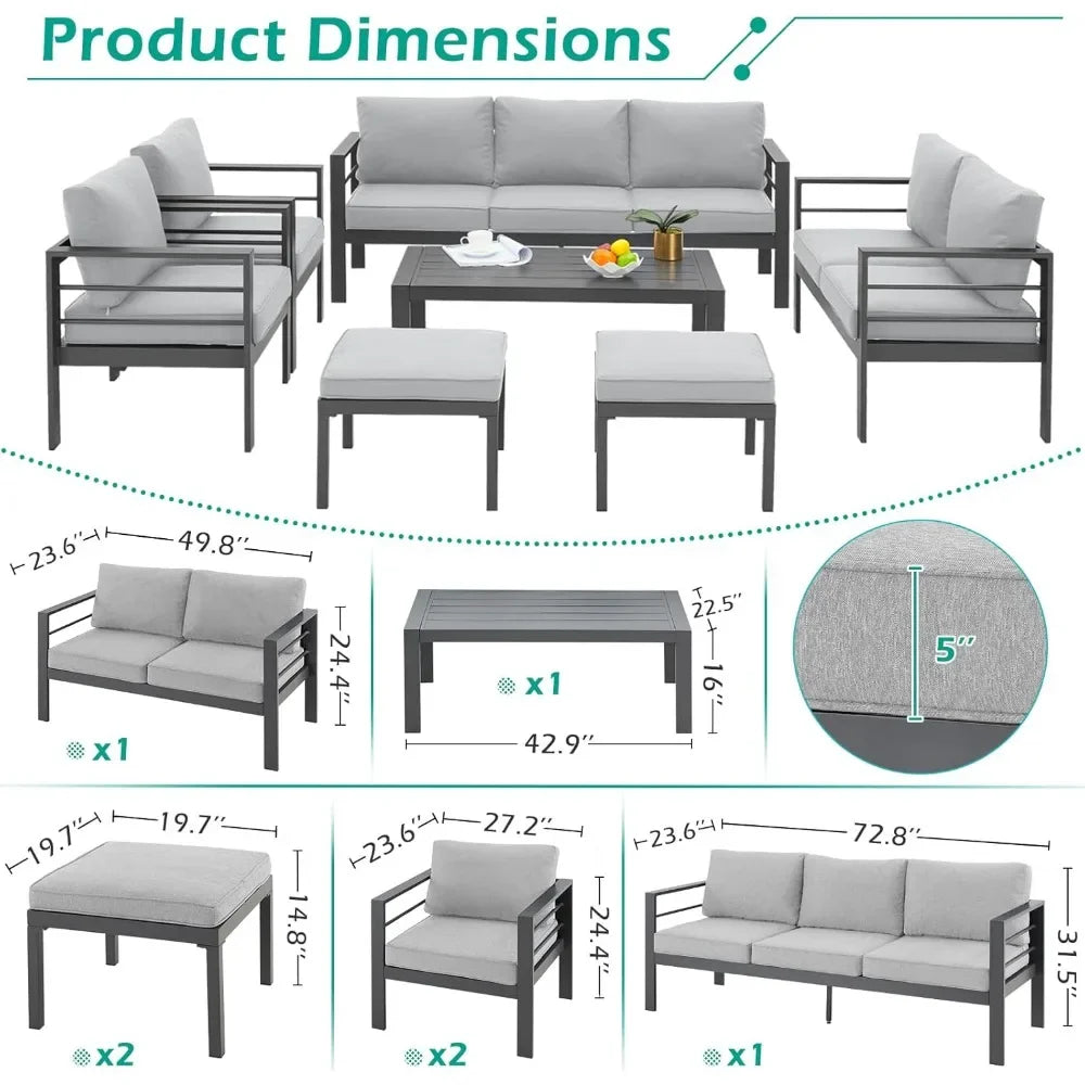 Modern Outdoor Patio Furniture with Coffee Table, 7 Pieces  Conversation Set with Cushions for Balcony, Porch, Lawn and More