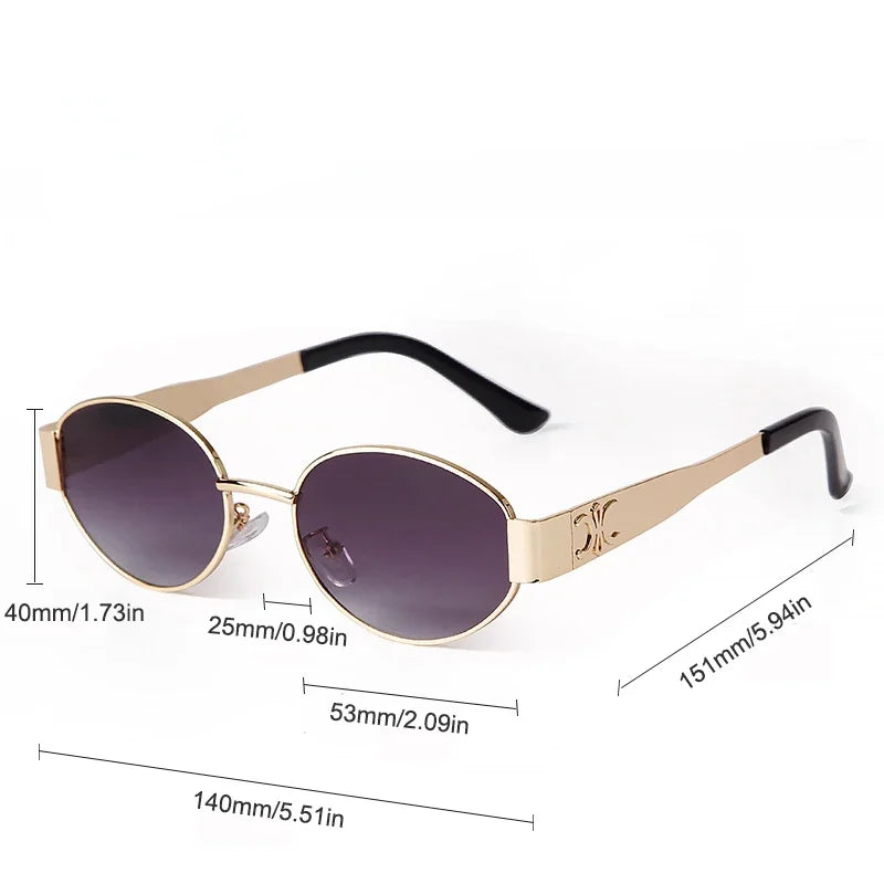 2024 Sunglasses for Women Retro Metal Oval Men Luxury Brand Designer Trendy Punk Round Sun Glasses Female UV400