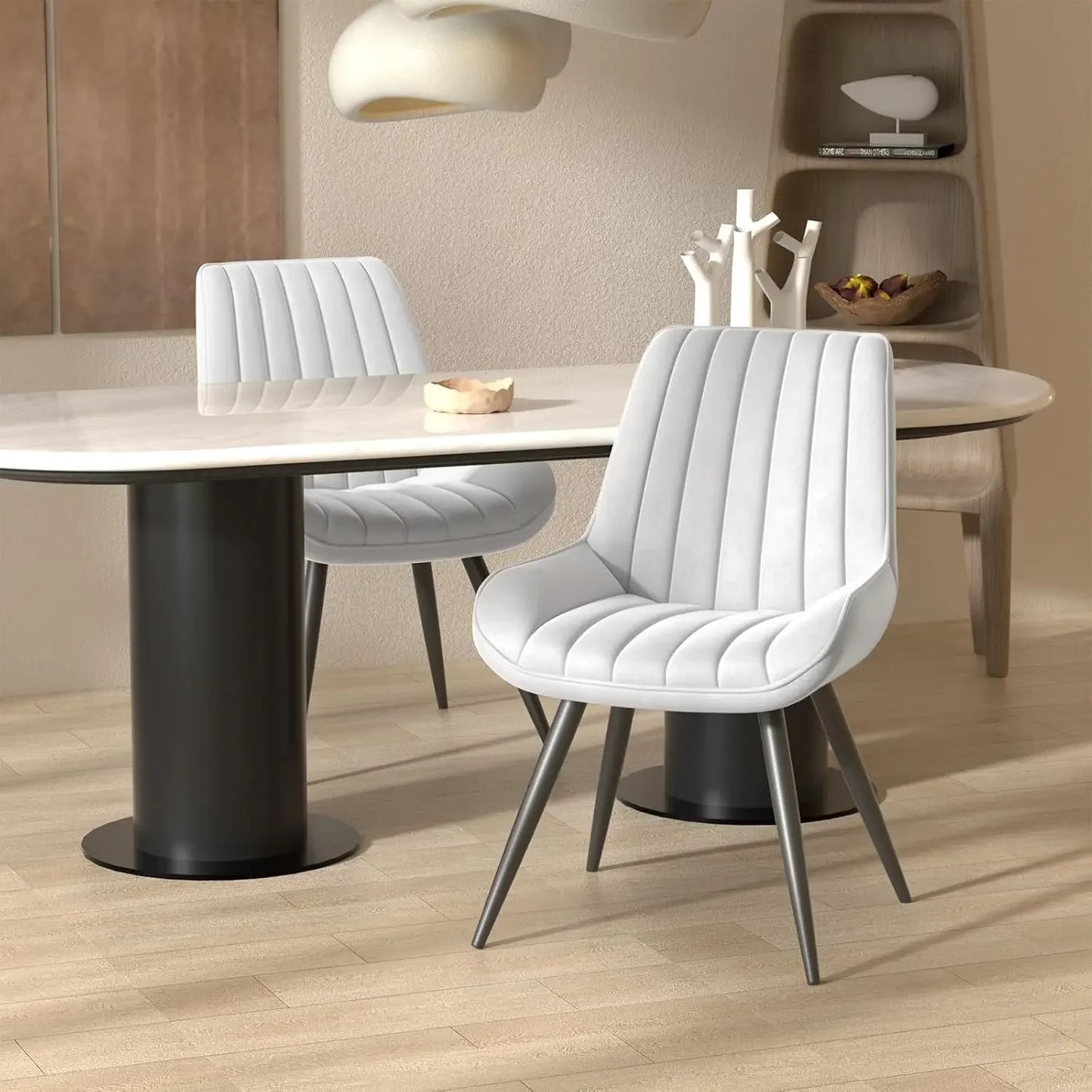 Comfy Dining Room Chairs with Thick Cushions, Upholstered Fabric Kitchen Side Chairs with Metal