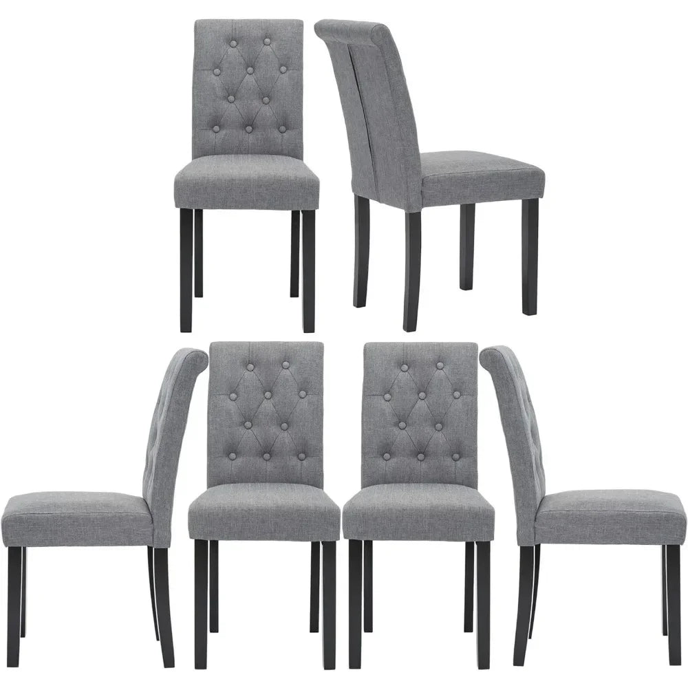 Set of 6 Chairs Upholstered Fabric Dining Chairs with Button-Tufted Details (Gray) dinning table chairs furniture