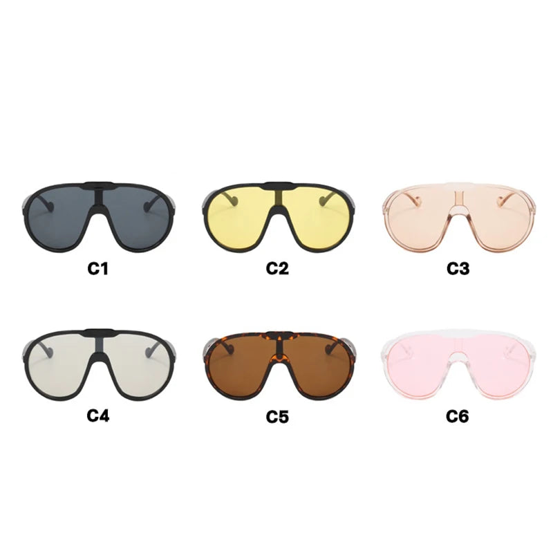 Punk One Piece Oversized Sunglasses Women Vintage Y2K Hip Hop Big Pilot Sunglasses Men Fashion Luxury Unisex Eyeglasses