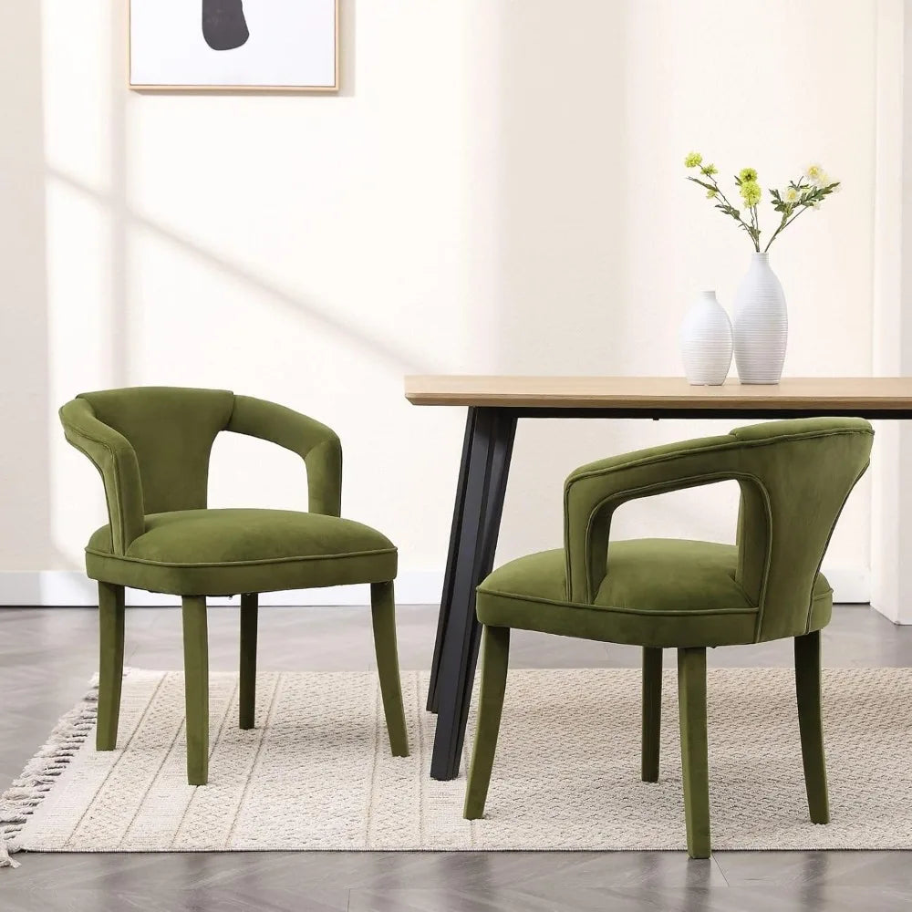 Green Dining Chairs Set of 2, Modern Velvet Chairs, Fully Upholstered Side Chairs for Kitchen/Dining Room/Living Room