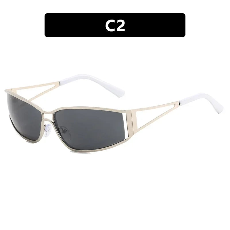 Trendy 2000s Y2K Sunglasses for Women Men Girls Metallic Fashion Oval Aesthetics Rave Shades Concert Accessories