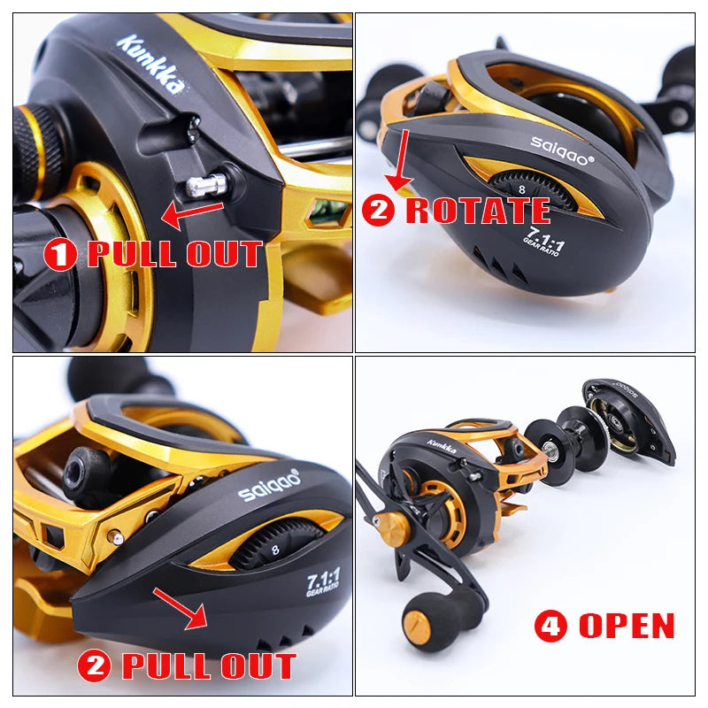 Lawaia Magnetic and Centrifugal Dual Brake Fishing Reel 17+1BB Baitcasting Reel 8KG Drag Carbon Baitcasting Reel