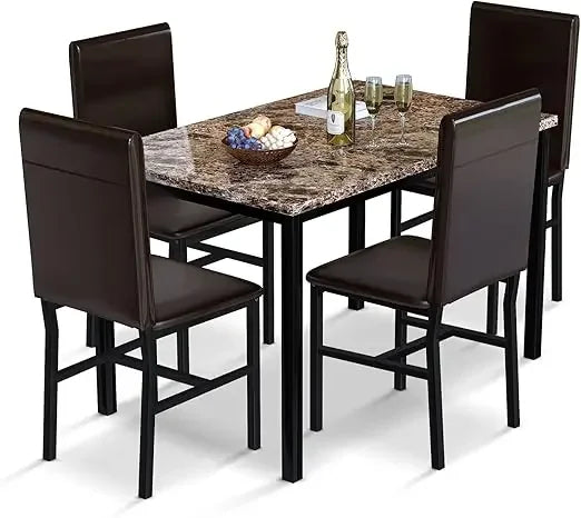 5 Piece Dining Table Set for 4,Faux Marble Kitchen Table and Chairs for 4, Dining Room Table Set with Chairs