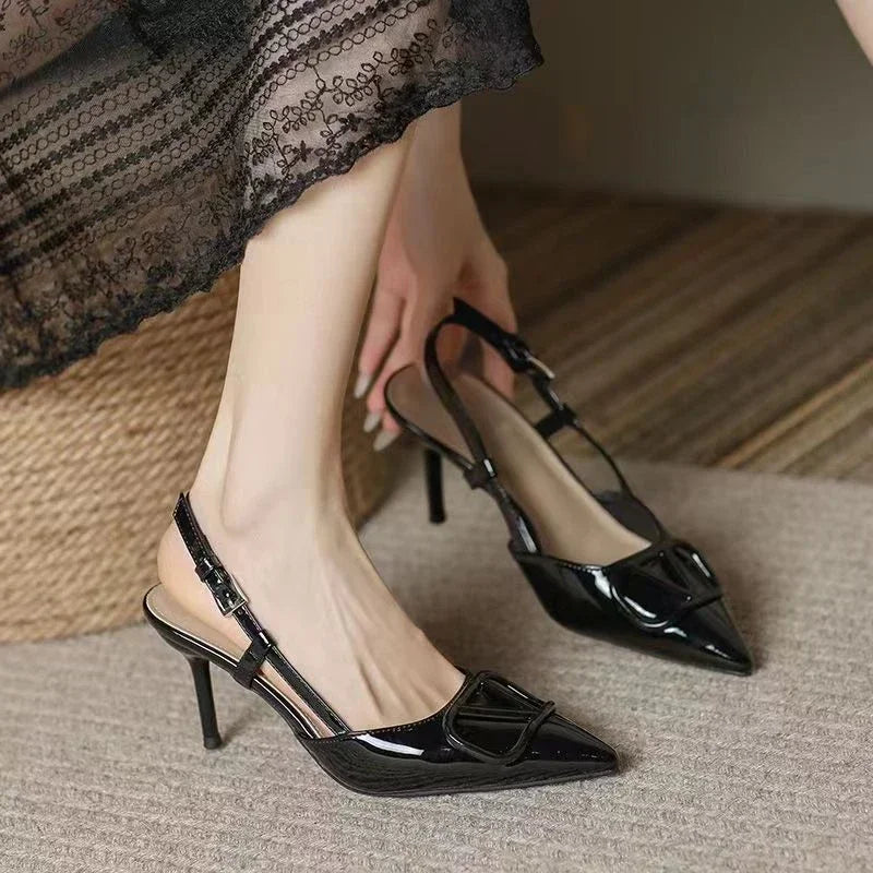 Fashion Solid Thin Heels Sandals for Women 2024 New Hot Sale Summer Casual Med Heel Ladies Shoes One-line Buckle Women's Sandals