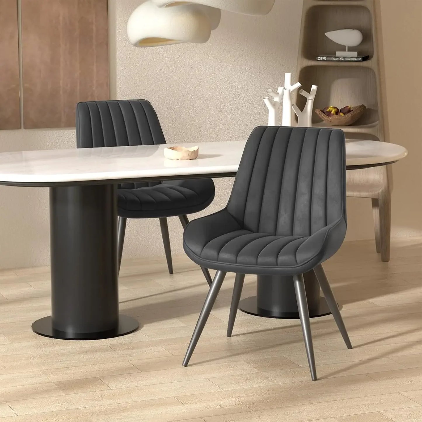 Comfy Dining Room Chairs with Thick Cushions, Upholstered Fabric Kitchen Side Chairs with Metal