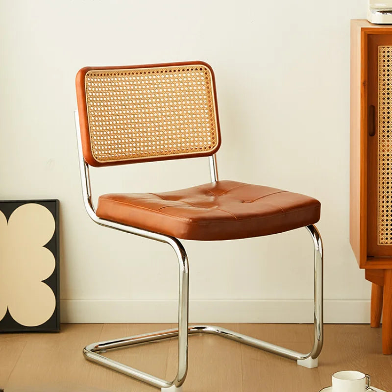 Mid Century Modern Dining Chairs Set of 2 - Velvet Accent Chairs with Natural Cane Back Stainless Chrome Base Dining Room