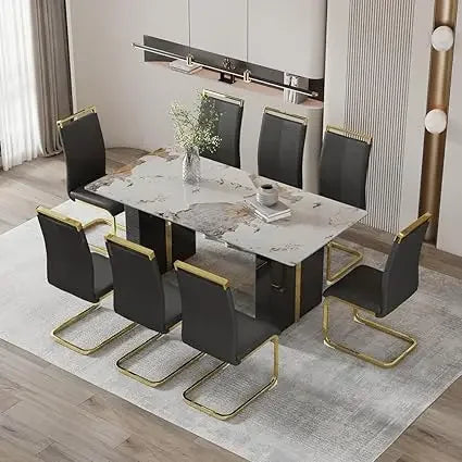 Dining Room Table Set , Faux Marble Table Set for 8 with PU Leather Chairs for Kitchen, Bar, Living Room,Dining Table and Chairs