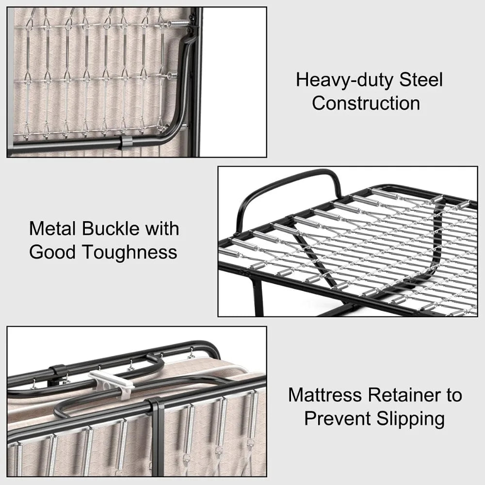 FoldingBedwithMattress with Memory Foam Mattress,Portable Fold Up Guest Bed with Sturdy Steel Frame on Wheels for Home