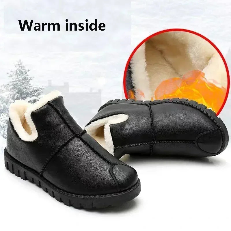 Winter Women's Cotton Shoes PU Waterproof Cotton Shoes Padded Warm Work Shoes Thick Bottom Elderly Cotton Boots Shoes