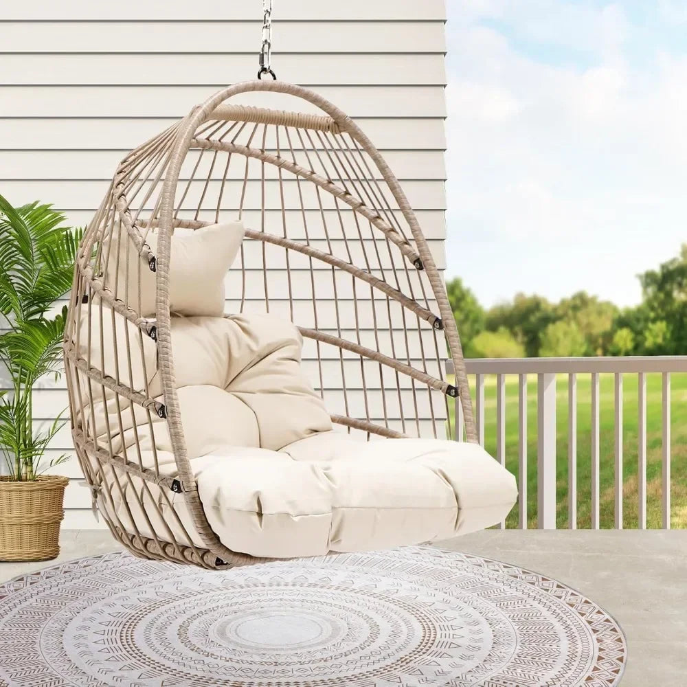 Hammocks,Egg Chair Without Stand Luxury Outdoor Patio Wicker Hanging Egg Chairs ,Water Resistant Cushions for  Balcony,Hammocks.