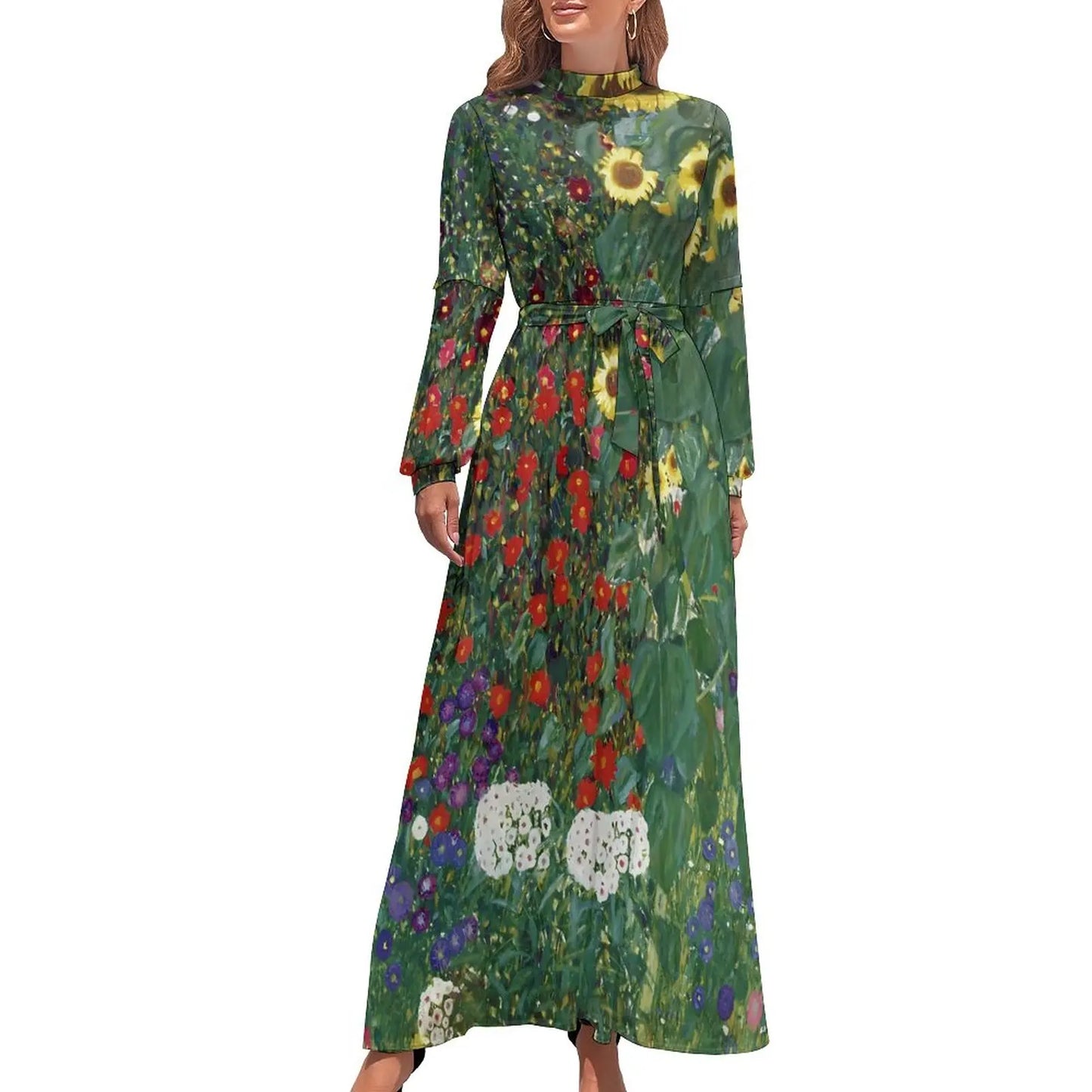 Klimt Art Dress High Neck Adele Gallery Custom Bohemia Dresses Long Sleeve Street Fashion Long Maxi Dress Cute Vestido