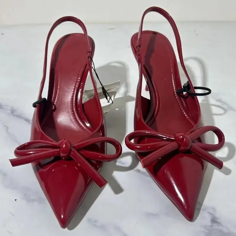 Bow Pointed Toe High Heels Sandals Women Brand Designer Shoes Fashion Slides Sexy Slingback Shoes Elegant Mules Sandals Female