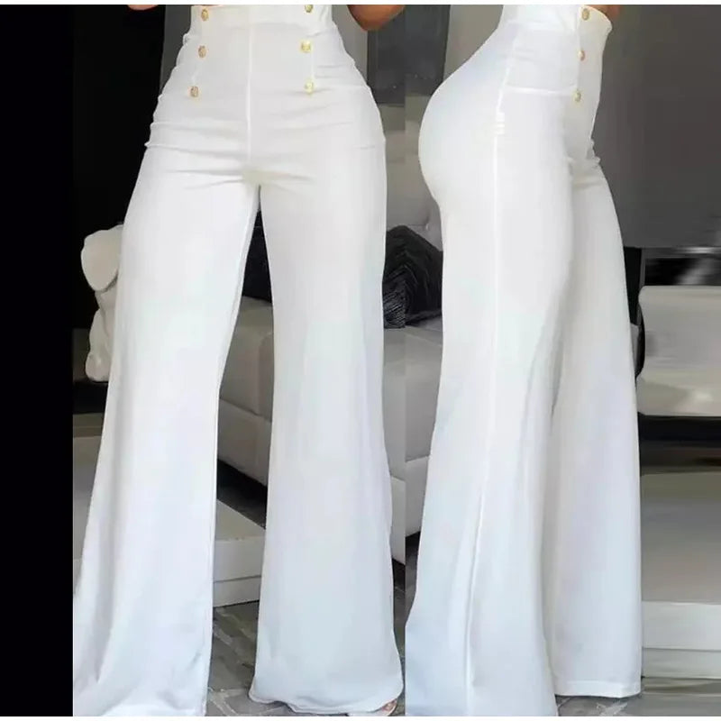 Elegant Wide Leg Fashion Office Trousers Casual Crisscross Sheer Mesh Patch High Waist Women's Flared Pants Y2k Streetwears 2024