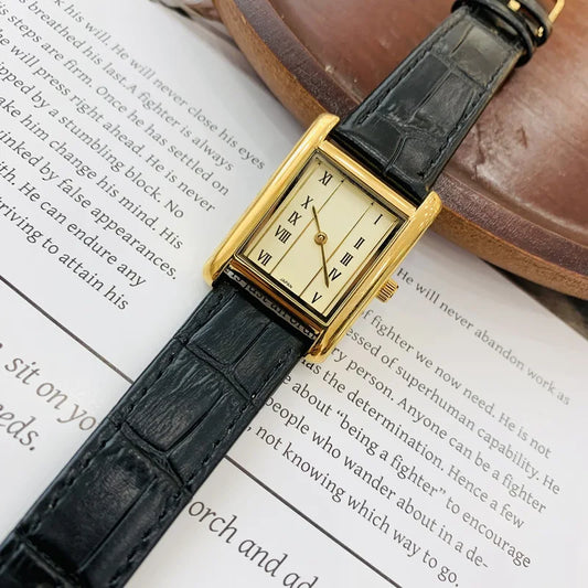 2024 New Women's Watch Quartz Watch Vintage Gold Plated Roman Number H dial Leather strap Women's bracelet clock gifts for Lover