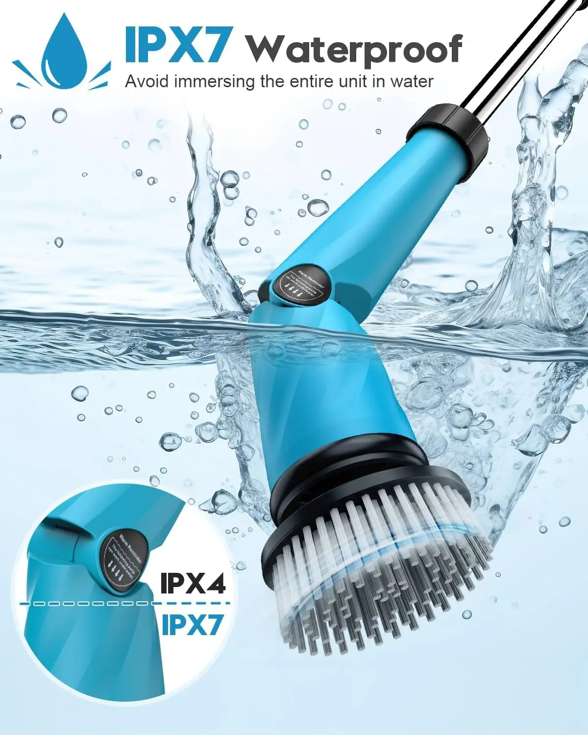 RPM Battery Electric Spin Scrubber with Handle, 8 Replaceable Shower Scrubber & 2 Battery Powered Cleaning Brush wi