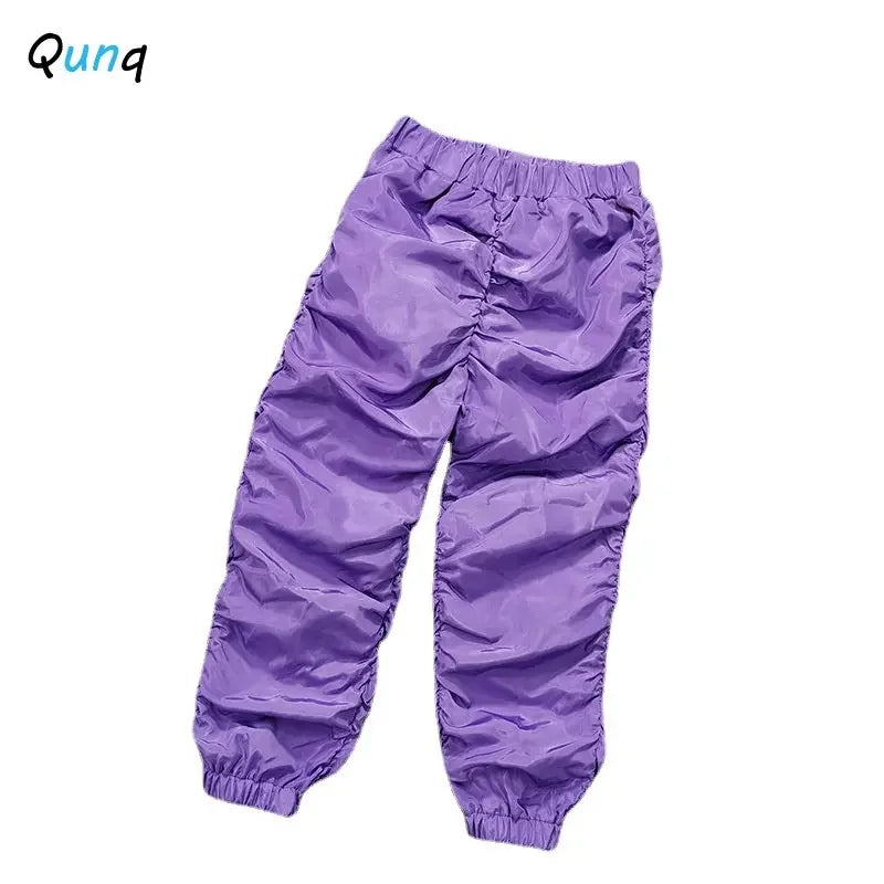 Qunq 2023 Summer INS New Boys And Girls Solid Hight Waist Loose Street Fashion Cargo Pants Sporty Casual Kids Clothes Age 3T-8T