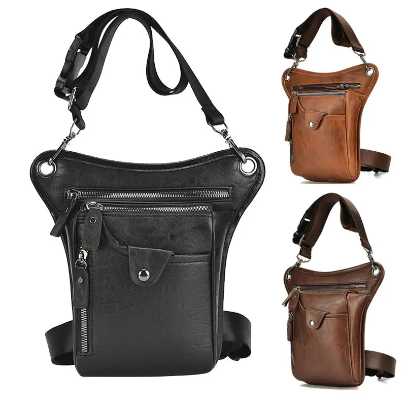 Vintage Men Waist Fanny Pack Drop Leg Cross Body Shoulder Bags for Motorcycle Rider PU Leather Male Messenger Hip Belt Thigh Bag