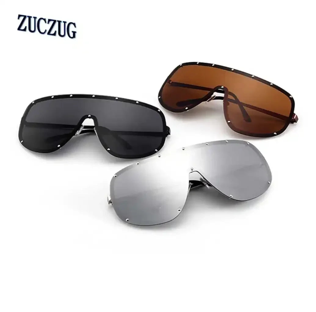 2024 Brand Designer Polarized Big Frame Sunglasses for Women Oversize Shades Eyewear Metal Rivets Decorative Ladies Sun Glasses