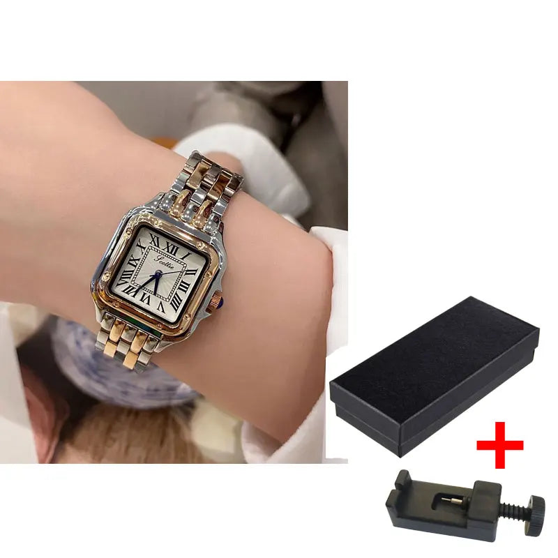 Luxury Steel Strap Square Chic Quartz Watch for Women's Fashion Roman Chassis Hand Waterproof Fashion Wrist Watch Relogio Femino