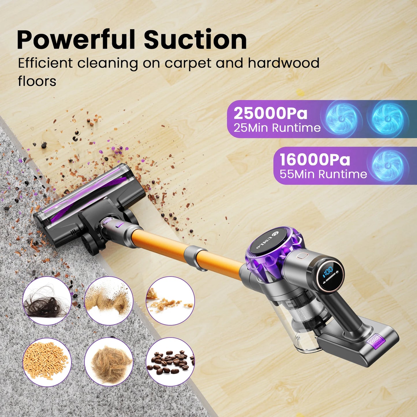 UMLO S3 Cordless Hardwood Floors Cleaner, Lightweight Vacuum Cleaners for Multi-Surface Cleaning with Smart Control System