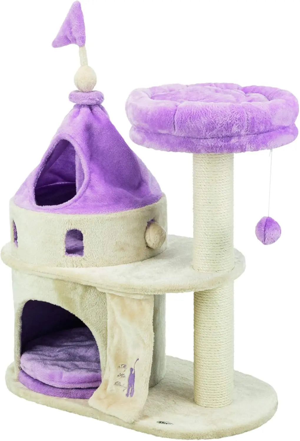 My Kitty Darling Castle Condo, Scratching Post, Cat Tree, Pom Pom, Crinkle Toy | Beige 27.5 x 14.75 x 35.25 in.