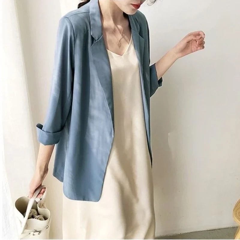 Spring Women Thin Blazers Sun Protection Suit 2024 Female Summer Black Blazer Three Quarter Sleeves OL Slim Coats Ladies Tops