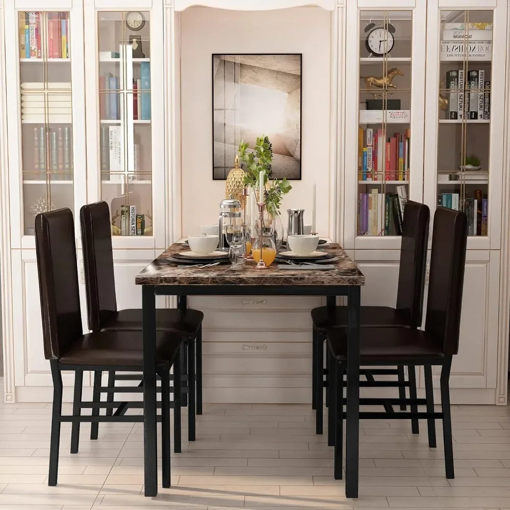 5 Piece Dining Table Set for 4,Faux Marble Kitchen Table and Chairs for 4, Dining Room Table Set with Chairs