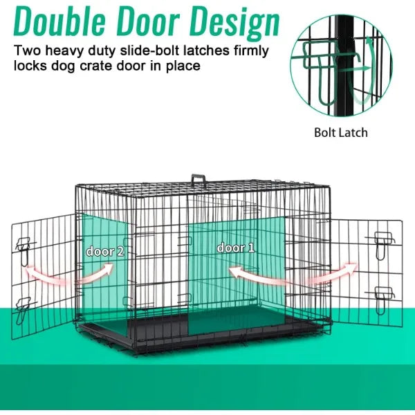 FDW Dog Crate Dog Cage Pet Crate for Large Dogs Folding Metal Pet Cage Double Door W/Divider Panel Indoor Outdoor Dog