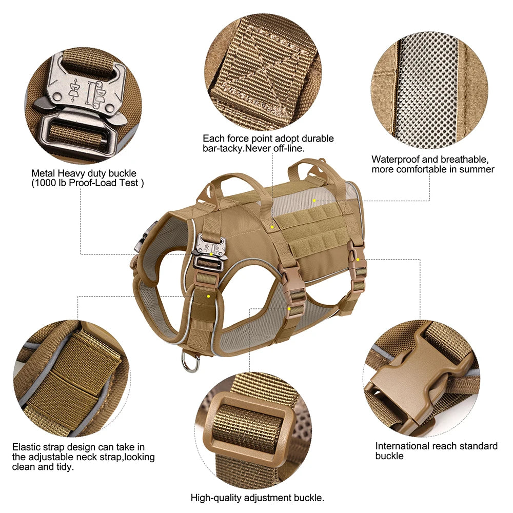 Tactical Dog Harness Reflective Military Pet Harnesses Vest for Medium Large Dogs Training Hiking Molle Breathable Dog Harness