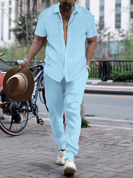 2024 Summer Men's Suit Hawaiian Style Short-Sleeved Shirt Casual Tracksuit Pants Two-Piece Beachwear for Men