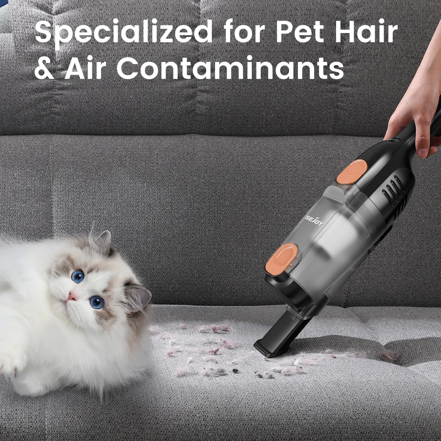 Sejoy Corded Vacuum Cleaners 15Kpa Powerful Suction 600W Motor 2 in 1 Stick Handheld Vaccum Cleaner for Home Pet Hair Carpet