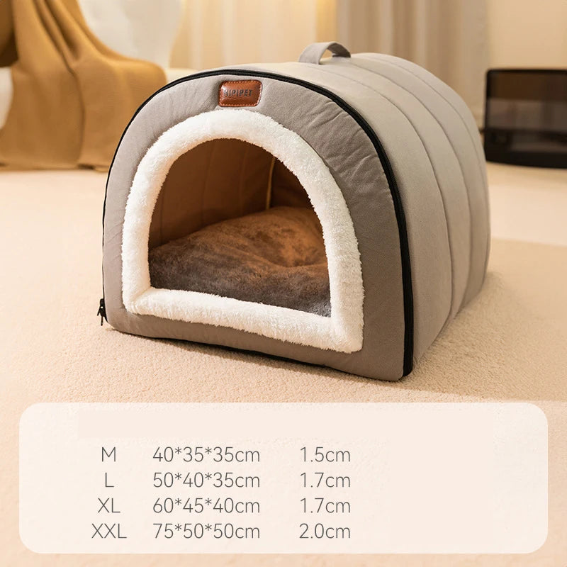 Winter Dog Bed Self-Warming Puppy House Cozy Cat Sleeping Tent Cave Beds Indoor Kitten Nest Kennel Hut for Small Medium Dog Cats