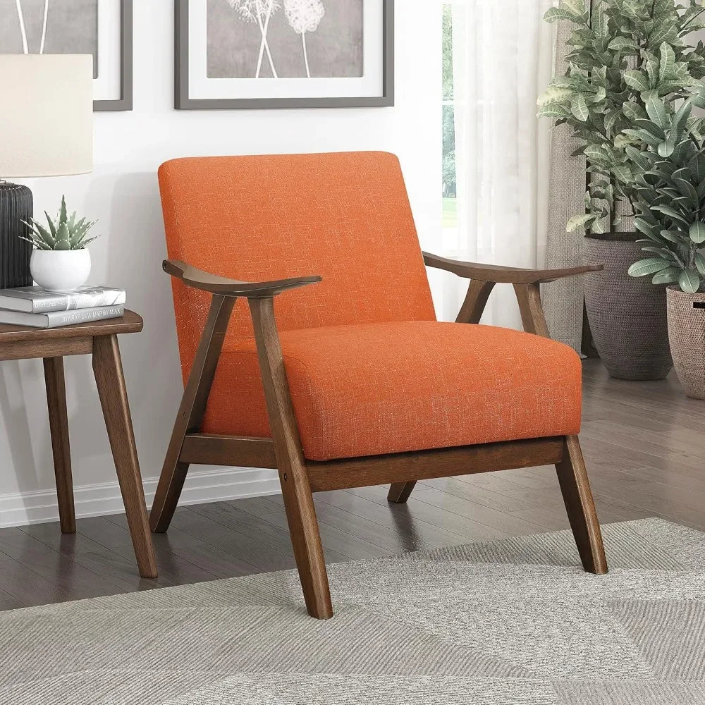 Modern Accent Chair with Solid Wood Frame in Walnut Finish, Upholstered Living Room Lounge Arm Chair