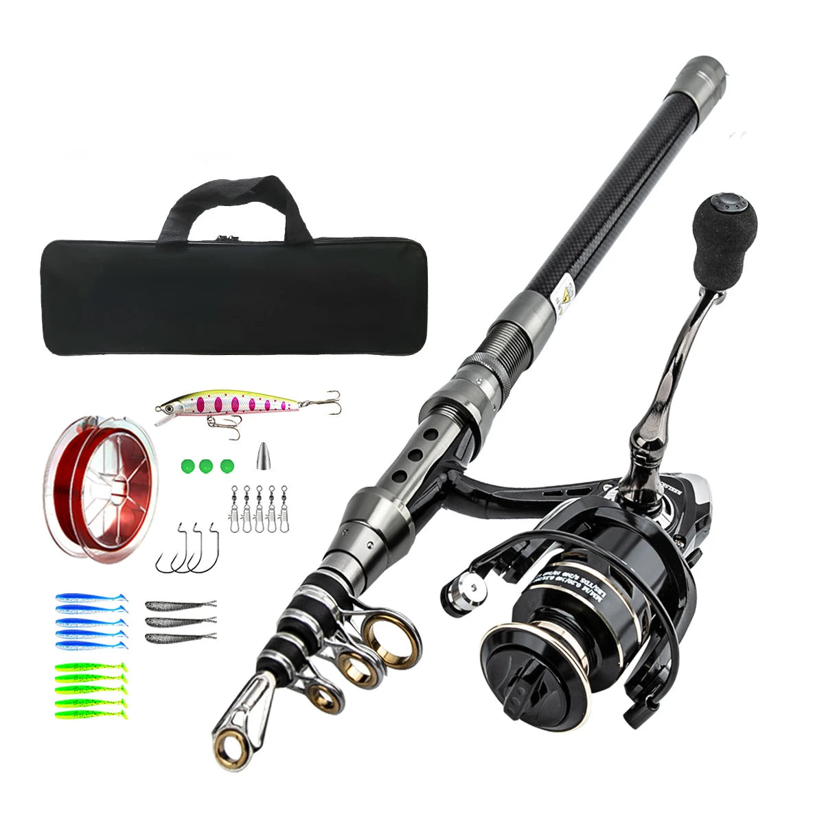 Protable Carbon Fiber Lure Rod Sets for Catching Large Bass Fishing Rod Spinning Reel and Line Combo Set Accessories