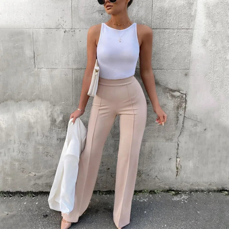 5 Colors Stylish Flare Pants Women Solid Long Drop Trousers Office Casual Female Slim Straight Bell Bottom Pants