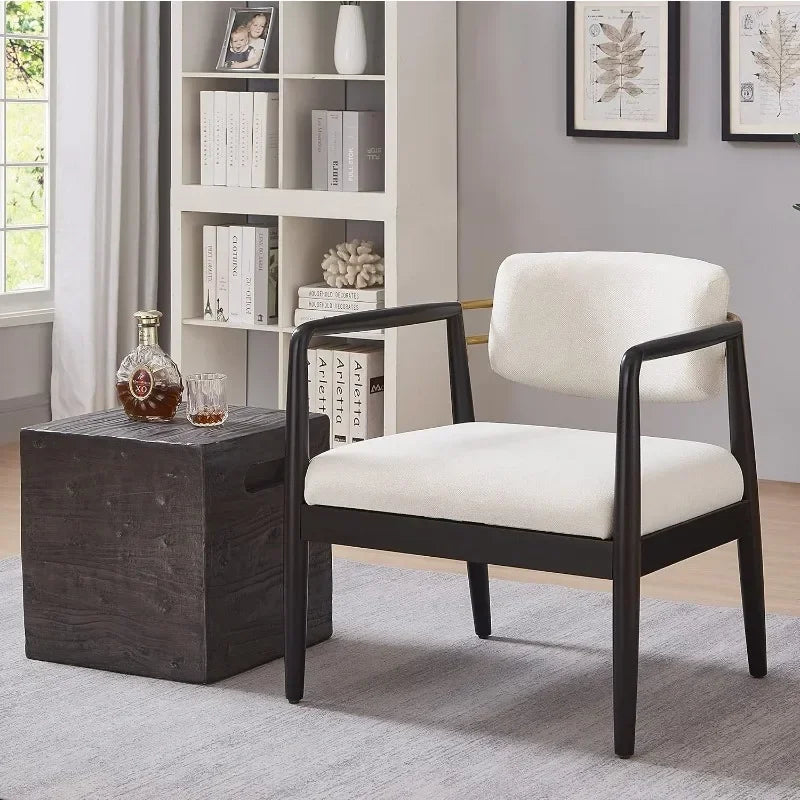 Modern Accent Chair Upholstered Club Chair Comfy Side Armchair with Wooden Frame, Ivory