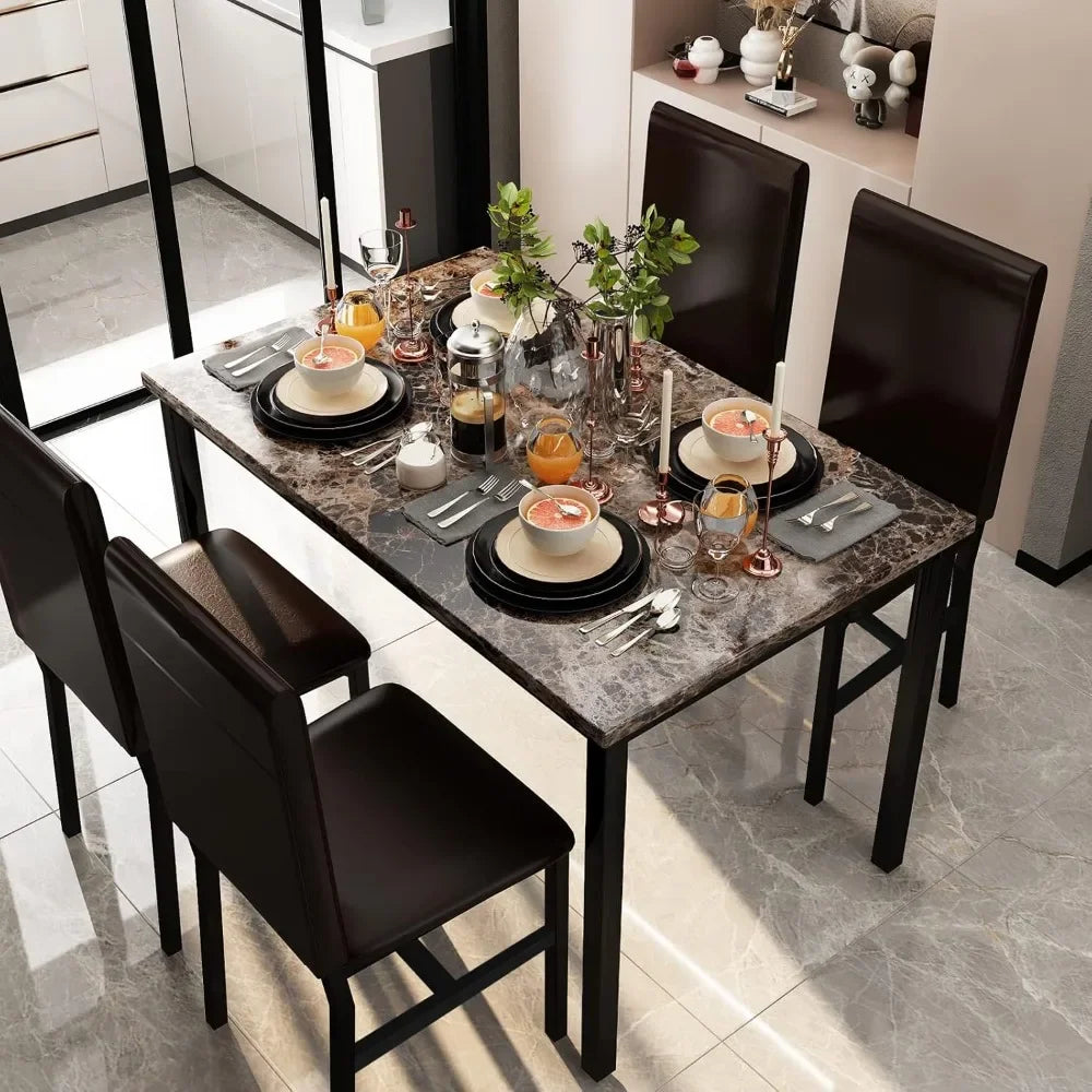 5 Piece Dining Table Set for 4,Faux Marble Kitchen Table and Chairs for 4, Dining Room Table Set with Chairs